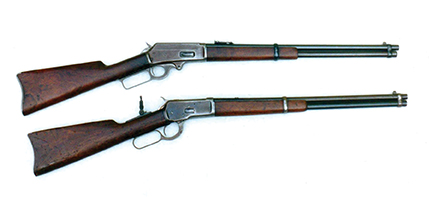 Winchester’s Model 1892 carbine (bottom) is shown with a 32-40 Marlin Model 1893.